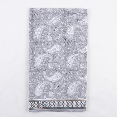Grey Paisley Block Unstitched Suit with Organza Dupatta Online