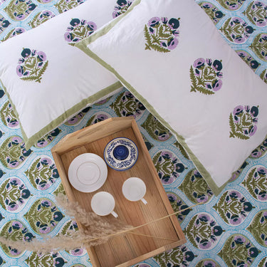 Useful Gifts Floral Cotton Block Print Bedsheet With Pillow Cover