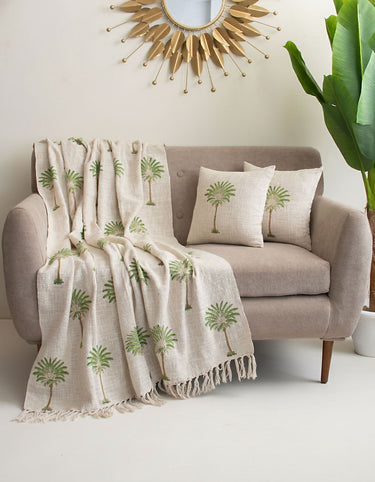 Useful Gifts Palm Block Print Throw Blanket with Cushion Cover