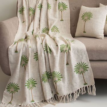 Useful Gifts Palm Block Print Throw Blanket with Cushion Cover