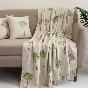 Useful Gifts Palm Block Print Throw Blanket with Cushion Cover