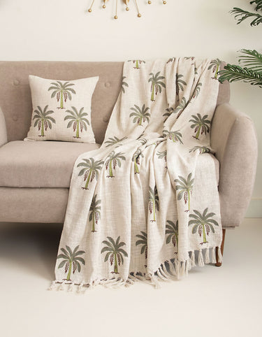 Useful Gifts Printed Cotton Sofa Throw Blanket & Cushion Cover