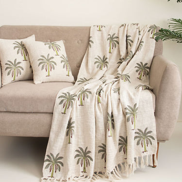 Useful Gifts Printed Cotton Sofa Throw Blanket & Cushion Cover