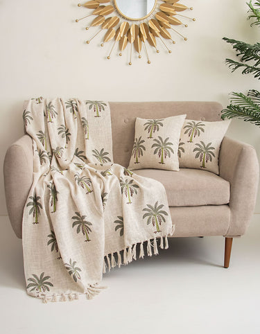 Useful Gifts Printed Cotton Sofa Throw Blanket & Cushion Cover