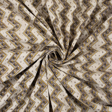 Wave Pattern Hand Block Printed Kantha Cotton Fabric