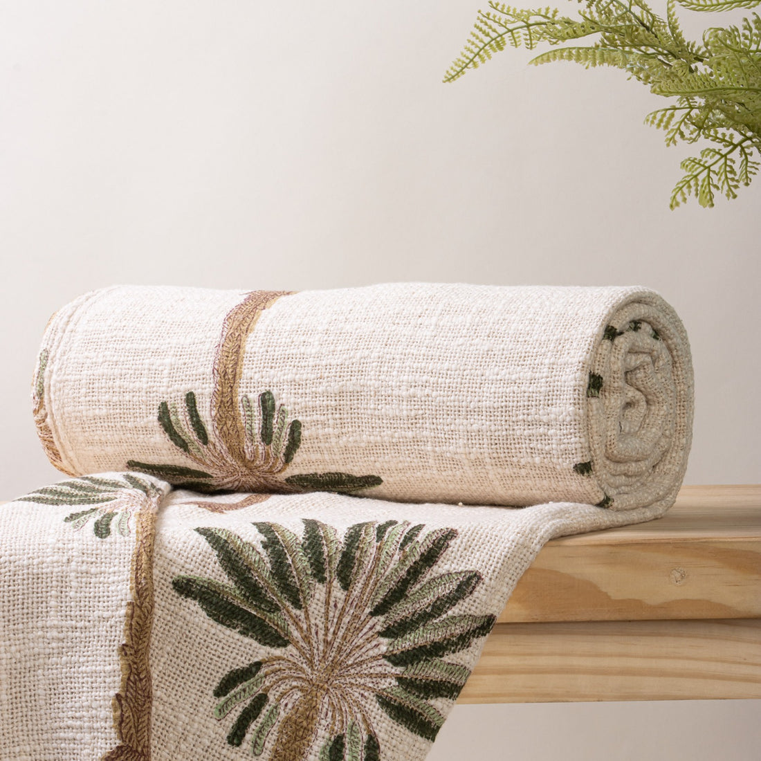 Palm Tree Block Print Throw Blankets for Home Decor