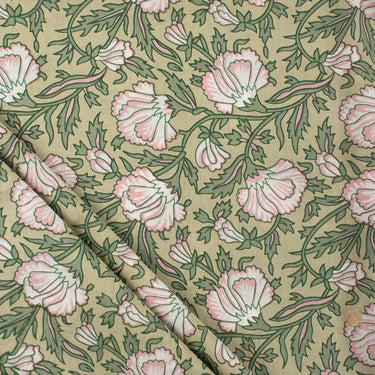 White Floral Cotton Hand Block Print Fabric