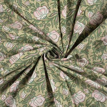 White Floral Cotton Hand Block Print Fabric