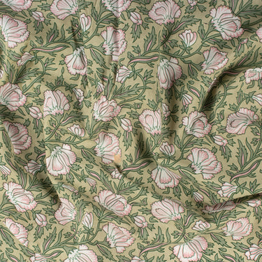 White Floral Cotton Hand Block Print Fabric