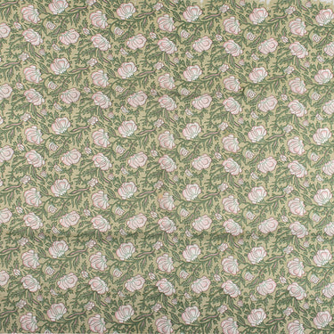 White Floral Cotton Hand Block Print Fabric