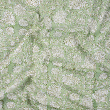 White Floral Hand Block Print Fabric