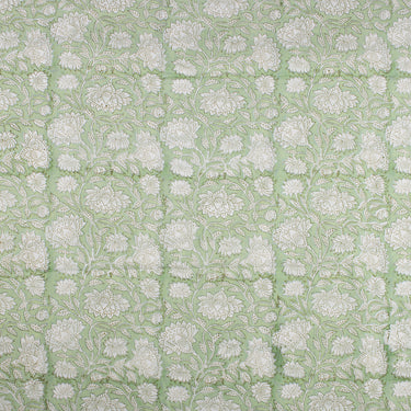 White Floral Hand Block Print Fabric