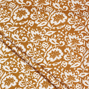White Floral Hand Block Print Organic Cotton Fabric