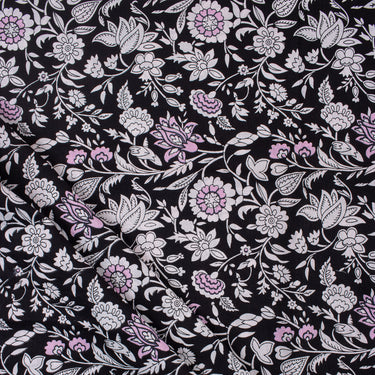 White Floral Hand Block Printed Cotton Fabric 