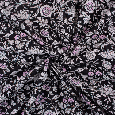 White Floral Hand Block Printed Cotton Fabric 