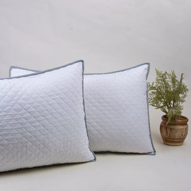 White Grey Stripe Quilted Cotton Machine Pillow Cover