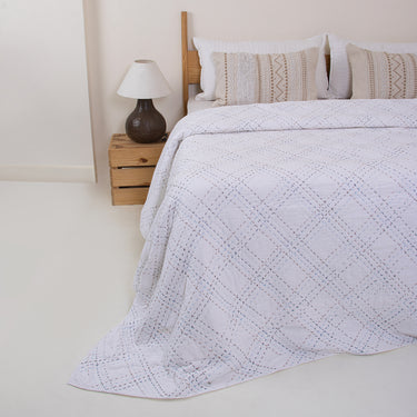 White Kantha Quilt Blanket