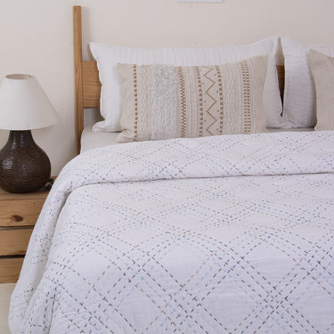 White Kantha Quilt Blanket