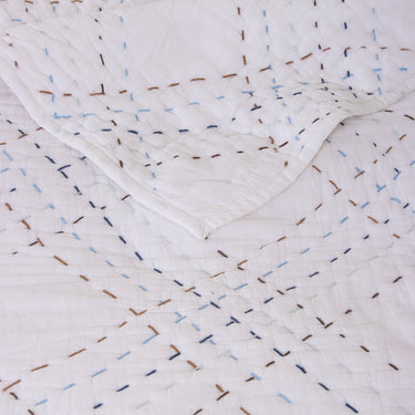 White Kantha Quilt Blanket