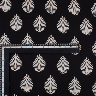 White Leaf Pattern Cotton Hand Block Print Fabric