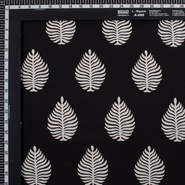 White Leaf Pattern Cotton Hand Block Print Fabric