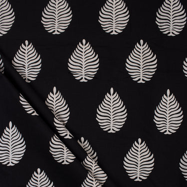 White Leaf Pattern Cotton Hand Block Print Fabric