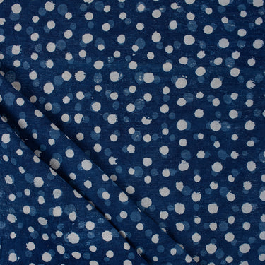 White Polka Dots Indigo Blue Hand Block Print Fabric