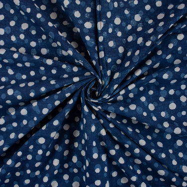 White Polka Dots Indigo Blue Hand Block Print Fabric