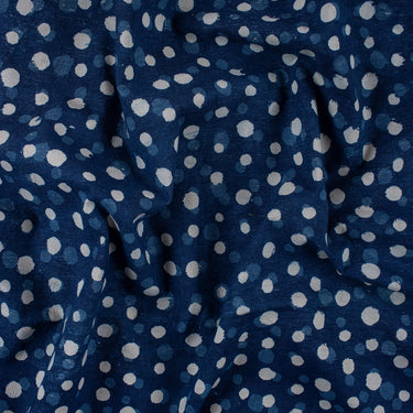 White Polka Dots Indigo Blue Hand Block Print Fabric