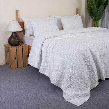 White Solid Cotton Kantha Quilt Double Bed & Single