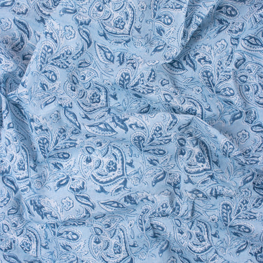 White and Blue Floral Hand Block Print Fabric