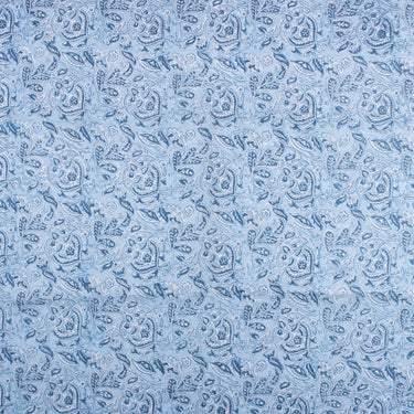 White and Blue Floral Hand Block Print Fabric