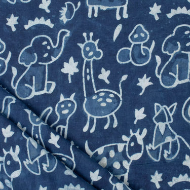 Wild Animal Hand Block Printed Indigo Best Fabric for Summer