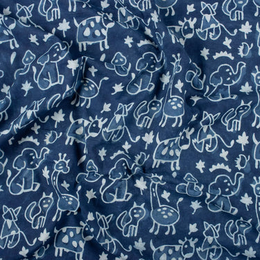 Wild Animal Hand Block Printed Indigo Best Fabric for Summer