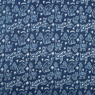 Wild Animal Hand Block Printed Indigo Best Fabric for Summer