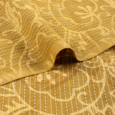 Yellow Dabu Hand Block Printed Cotton Kantha Fabric