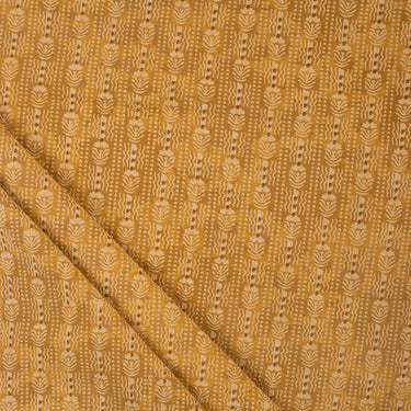 Yellow Floral Cotton Hand Block Printed Dabu Dress Fabric