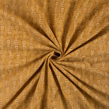 Yellow Floral Cotton Hand Block Printed Dabu Dress Fabric