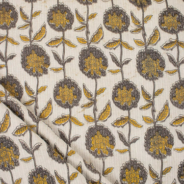 Yellow Floral Hand Block Printed Kashish Cotton Kantha Fabric
