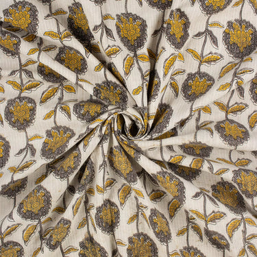 Yellow Floral Hand Block Printed Kashish Cotton Kantha Fabric