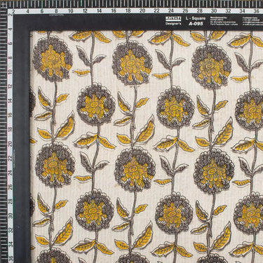 Yellow Floral Hand Block Printed Kashish Cotton Kantha Fabric