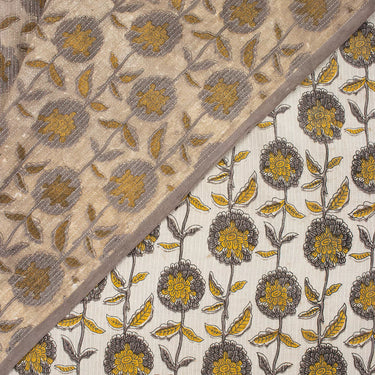 Yellow Floral Hand Block Printed Kashish Cotton Kantha Fabric