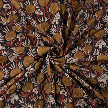 Yellow Floral Printed Cotton Bagru Fabric