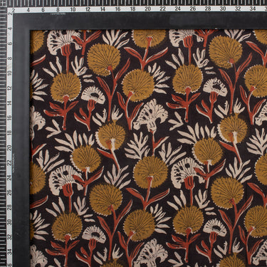 Yellow Floral Printed Cotton Bagru Fabric