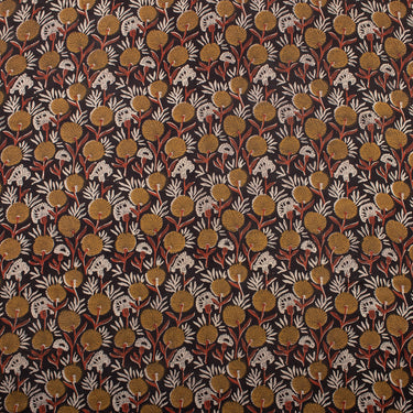 Yellow Floral Printed Cotton Bagru Fabric