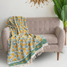 Yellow Floral Printed Cotton Sofa Throw Blanket fo Home Decor