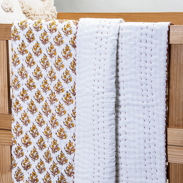 Yellow Floral Printed Cotton Soft Baby Blankets