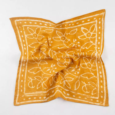 Yellow Hand Block Printed Dabu Head Wrap Cotton Bandana