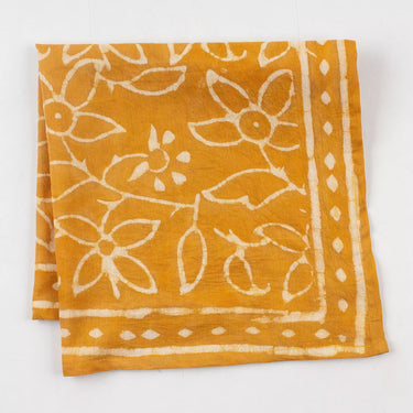 Yellow Hand Block Printed Dabu Head Wrap Cotton Bandana