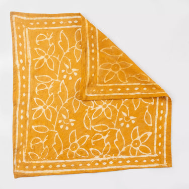 Yellow Hand Block Printed Dabu Head Wrap Cotton Bandana